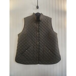 NEW Lands End Women's Olive Green Quilted Vest Jacket Size 2XL Brass‎ SnapButton